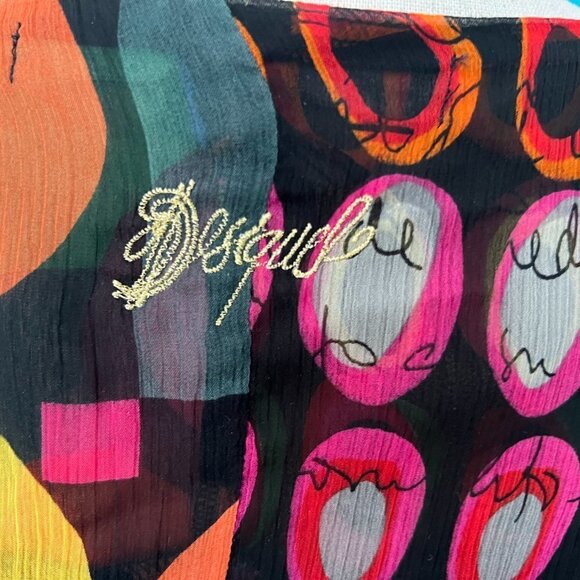 Desigual multicolor abstract print sheer blouse size M - Picture 6 of 6